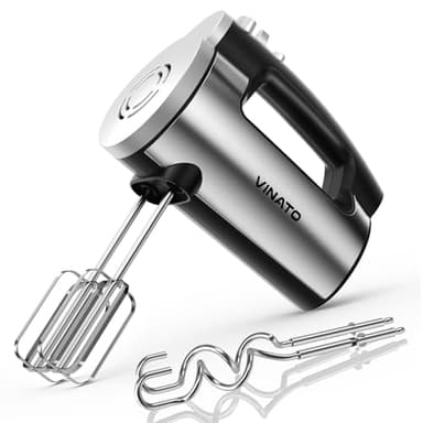 VINATO Sbattitore Elettrico, Miscelatore a Mano da 300 Watt con 6 Impostazioni di Velocità, Miscelatore a Mano con 2 Sbattitori in Acciaio Inox e Ganci per Impastare Uova, Pasta e Dolci