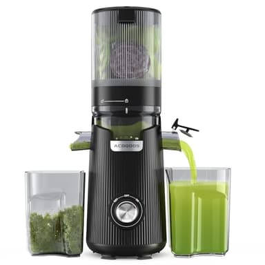 ACOQOOS Estrattore Frutta e Verdura, Apertura Larga da 135mm per Ananas Intero, 1.8L Capacità, 300W Centrifuga Lenta, 99% Nutrienti Preservati, BPA Free, Facile da Smontare e Pulire, Nero