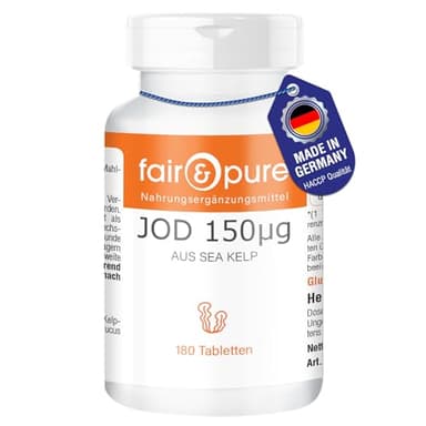 Fair & Pure® - Iodio 150µg - Integratore di iodio naturale - Da alghe Kelp - Fucus vesiculosus - Vegan - 180 Compresse
