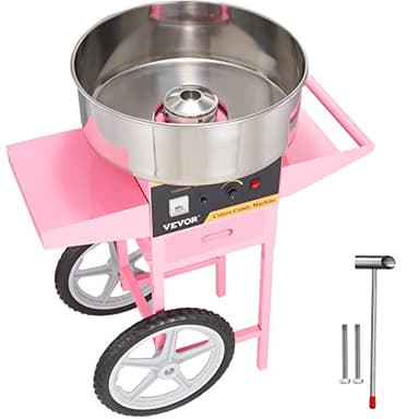 VEVOR Macchina per Zucchero Filato Carrello Commerciale 1000W Capienza Ciotola 57g, Macchinetta per Zucchero Filato Soffice Temperatura Regolabile tra 95-233°C ca. per Festa Carnevale Evento Esterno
