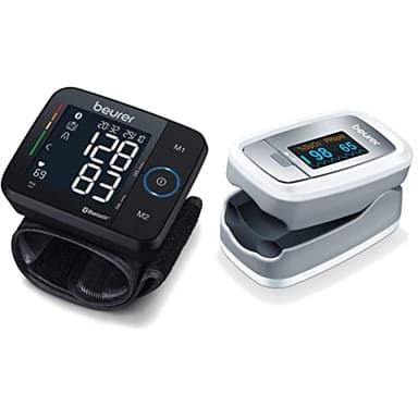 Beurer BC 54 Misuratore di pressione da polso, tecnologia di gonfiaggio, indicatore di rischio colorato & PO 30 Saturimetro per il Monitoraggio della Saturazione di Ossigeno nel Sangue
