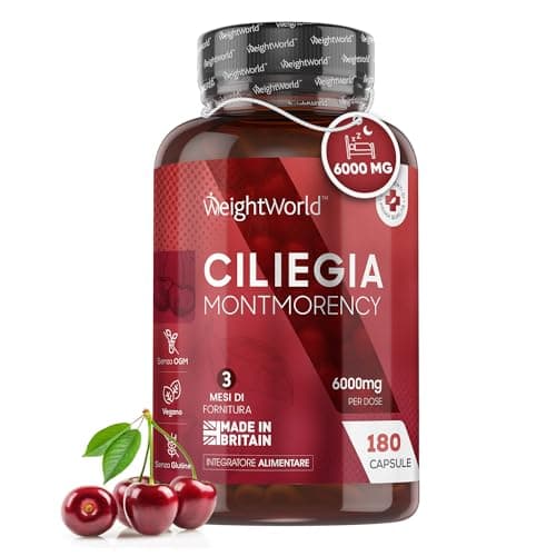 Montmorency Cherry 6000mg (Estratto 50:1) per 3 Mesi, 180 Capsule Vegane di Estratto di Ciliegia Prunus Cerasus, Fonte di Vitamina A, C, Polifenoli e Antociani, Cherry Montmorency Senza Glutine né OGM
