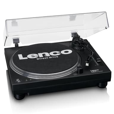 Lenco L-3818 Giradischi con azionamento diretto - Giradischi DJ - Pitch Control - 33 e 45 giri/min - Preamplificatore stereo - USB - RCA Line Out - Digitalizzazione via PC - Nero, L-3818BK