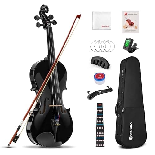 Vangoa 4/4 Violino Acustico Concerto Violin Set con Custodia, Colofonia, Arco, Corde per Violino per Principianti Adulti Studenti, Nero