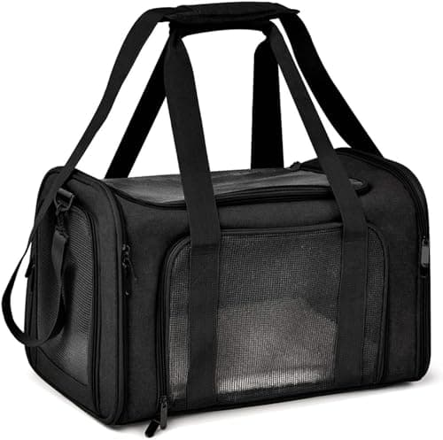TOFFCAEA Trasportino per Cani e Gatti, Gabbietta per Animali Domestici, Tappetino Lavabile Rimovibile, con Tracolla per il Trasporto, Borsa Ripiegabile Viaggio Sull' Aereo (Nero)L 43 x B 28 x H 28 cm