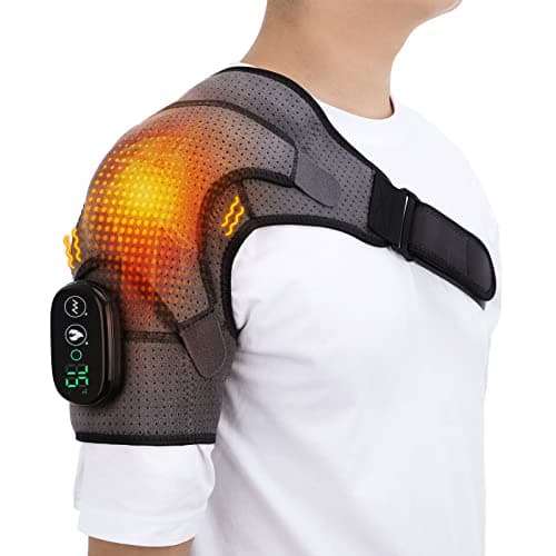 Supporti Riscaldati Dell'involucro Della Spalla con Vibrazione, Riscaldamento Massaggio Elettrico, 3 Modalità Cordless Pad per Uomini e Donne, si Adatta a Sinistra o Destra, Grigio