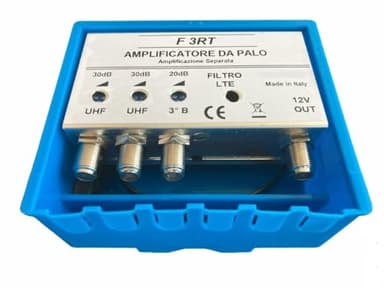 Vsnetwork Amplificatore Antenna TV da Palo con Filtro Lte/5G, Guadagno Massimo 30Db Regolabile, Amplificatore Antenna TV 2 Ingressi Uhf+1 Vhf, Bande separate
