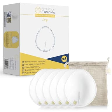 First Days Maternity - Coppette assorbilatte riutilizzabili, taglia XL, confezione da 6 assorbenti lavabili per allattamento al seno, in cotone biologico (confezione da 1)