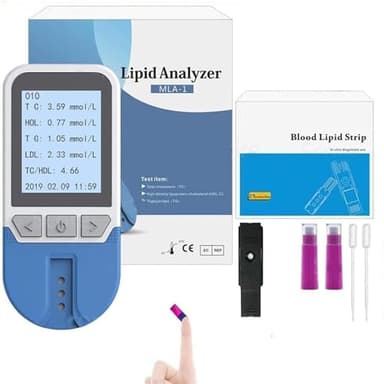 BLUEZY Tester del Colesterolo 4 in 1, Misuratore Colesterolo con 25 Strisce, Test Lipidico del Sangue Completamente Automatico per L'analisi di Colesterolo Totale, Trigliceridi, LDL, HDL A