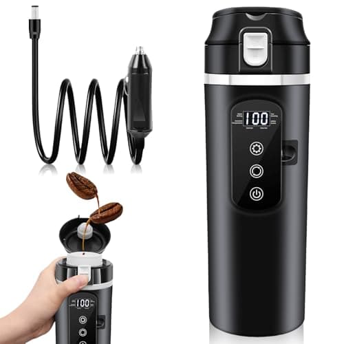 Bollitore da viaggio per auto, auto riscaldato, 12 V/24 V, 500 ml, per auto, a prova di perdite, mini bicchiere elettrico portatile per auto, camion, campeggio (nero)