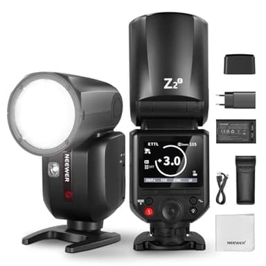 NEEWER Z2-C Flash Speedlite TTL Rotondo 2,4G per Canon,Nuova UI,2 Lampade Pilota a LED Regolabili,Cambio Rapido TCM da TTL a M,76Ws,HSS 1/8000s,Batteria al Litio 7,4V/2600mAh,480 Flash a Piena Potenza