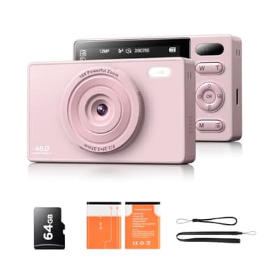 Macchina Fotografica Digitale Fotocamera con Scheda 64GB: 16X Zoom 48MP Videocamera Autofocus 1080P Vlog Camera 2 Batteria Fotocamera Compatta per Adolescenti Adulti