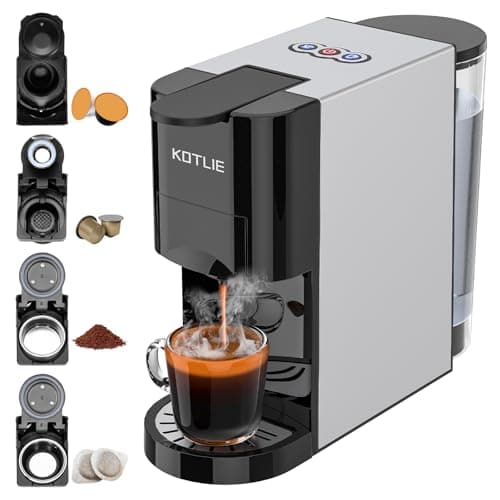 KOTLIE Macchina da caffè 4 in 1 per NES/DG/caffè macinato/ESE (44 mm), 19 bar, 1450 W, 800 ml (AC-513K) NERO