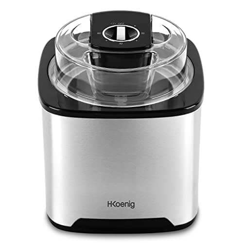 H.Koenig Gelatiera SRB80, Capacità 2L, 12 W, Acciaio inox, Tempo di preparazione da 30 a 40 minuti, Veloce, 30 giri/min, Arresto automatico, Coperchio trasparente, Cestello rimovibile