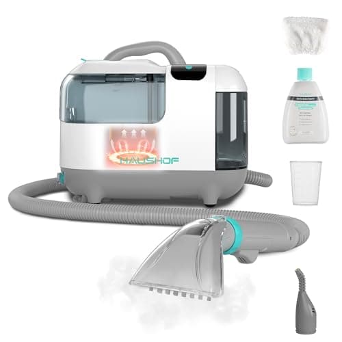 HAUSHOF StainZapper Vapo - Lavatappeti Portatile a Vapore 1200W, 1,8L Lava Tappezzeria con Riscaldamento per Sedili Auto, Moquette e Tappeti, pulitore a vapore per cucine e bagni Con 750ml Detergente