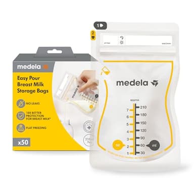 Medela Sacche Monouso Easy Pour per la Conservazione del Latte Materno, Capacità 210 ml, Design a Prova di Perdite con Protezione del Latte, Senza BPA, Confezione da 50 Pezzi