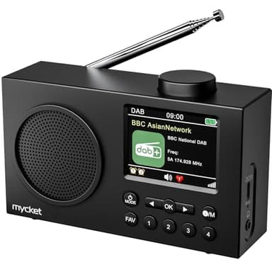 Mycket DAB Radio Portatile, Radio Digitale DAB Plus con Bluetooth, Radio FM Ricaricabile Tramite, Doppia Sveglia, Timer di Spegnimento, 40 Stazioni Preimpostate, Ampio Display a Colori da 2,4"