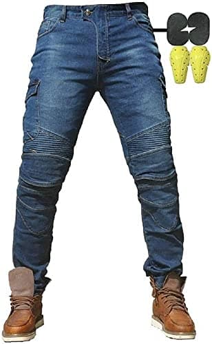 CBBI-WCCI Uomo Moto Biker Jeans Rinforzato Protezione Pantaloni Linning Includono Armature Motorcycle Pants (XL=34W / 32L, Blu)