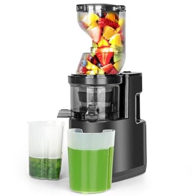 Estrattore frutta e verdura 500W, Rawhui Estrattore per frutta e verdura, spremiagrumi lento da 500 W con doppio tubo di alimentazione, volume di riempimento 1,2 L, 2 bicchieri, nero
