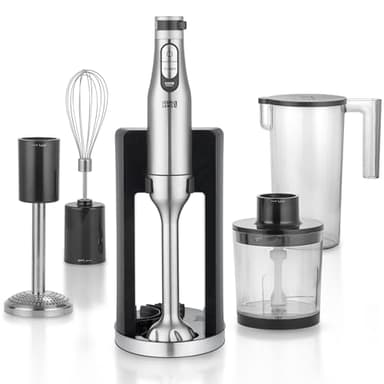 LEBENLANG Set Frullatore a immersione 1200W acciaio inox - Misurino da 800 ml & paraspruzzi I Regolazione continua & turbo I Frullatore tritatutto multifunzione I Minipimer Mixer cucina Hand blender