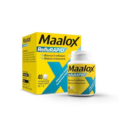 Maalox Reflurapid blocca il Reflusso e riduce il Bruciore, anche in Gravidanza e in caso di Reflusso Notturno - con Bicarbonato di Sodio, Senza Glutine Senza Lattosio, (40 Compresse Gusto Menta)