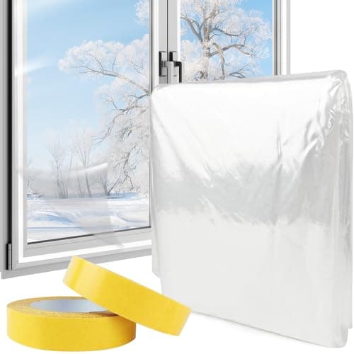 Thermos Cover finestra 1,6 m x 10 m, pellicola isolante POF trasparente per isolamento termico su finestre, pellicola termica per finestra con 2 rotoli di nastro autoadesivo, isolamento per finestre