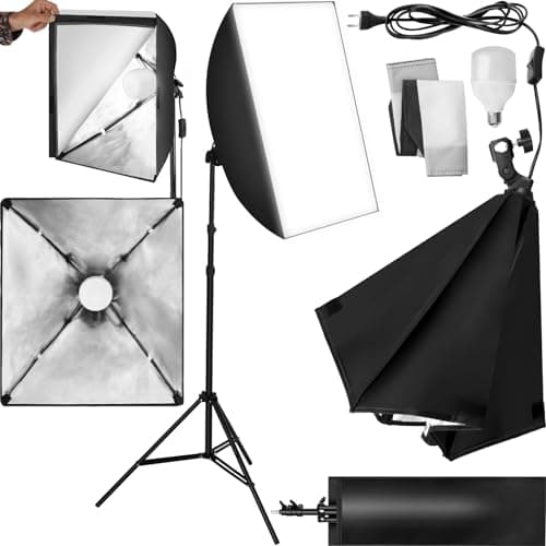 tectake® Luci da Studio Fotografico, Set Fotografico Portatile, Luci per Foto, 1 Stativo per Luci, 1 Lampada, 1 Softbox, 1 Borsa per Trasporto – Nero