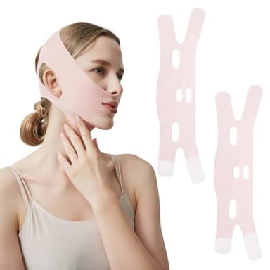 Scettar 2 Pezzi Doppio Mento Maschera Viso Lifting V, Fascia per Il Lifting del Viso, Il Viso per Facciale a Forma di V per Viso Rassodante, Anti-Rughe Fascia Doppio Mento Donna