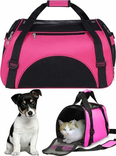 Trasportino da viaggio per cani, con lati morbidi e tappetini per animali domestici, in tessuto Oxford traspirante, borsa da viaggio, portatile, espandibile, pieghevole (Rosso rosato, 40 x 30 x 20 cm)