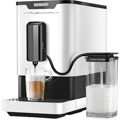 Sencor Macchina Espresso Automatica, Schiumatore per Latte, 19 Bar Compatti, Macina Caffè a Grano, Caffettiera Espresso, Cappuccino, Barista Express, Termoblocco, Sistema di Infusione brevettato