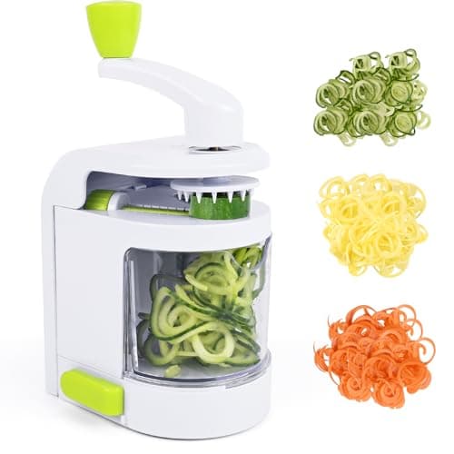Gaethra Spiralizzatore per verdure 4 in 1 per spaghetti di zucchine con contenitore di raccolta, senza BPA, tagliaverdure per carote, cetrioli, zucche, zucchine, cipolle