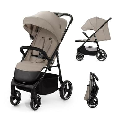 Kinderkraft TRIG 3 Passeggino Leggero, Pieghevole, Posizione Distesa, Posizione Reclinata, Sospensione 4 Ruote, Cinture di sicurezza a 5 punti, Bambini, Fino a 25 kg, Beige