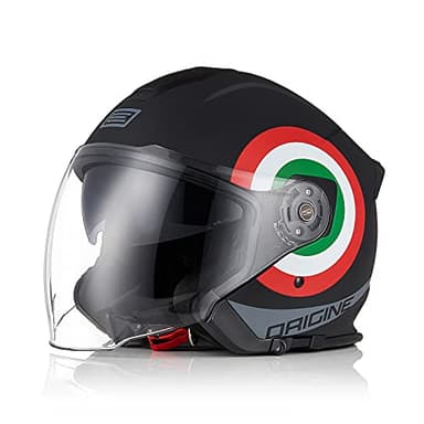 ORIGINE Casco Jet Moto 3/4 Aperto con Doppia Visiera Adatto per Scooter Omologato ECE (Italy 2.0 Matt Black,XL)