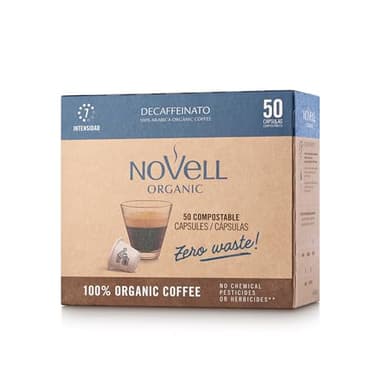 NOVELL - Capsule di Caffè Decaffeinato Residuo 0 50 Unità |Capsule Compatibili Nespresso |Capsule di Caffè Decaffeinato con Sapore Intenso e Aromatico |Impegno Ecologico con Capsule 100% Compostabili