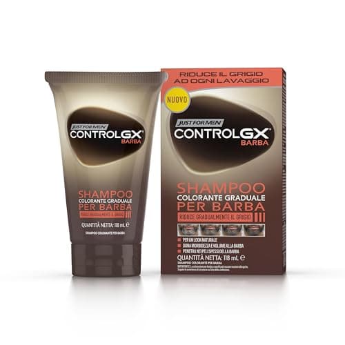 Just For Men Control GX Shampoo Colorante Graduale Per Barba, Riduce Gradualmente I Peli Grigi Ad Ogni Lavaggio Per Un Look Naturale, Adatto A Tutte Le Tonalità, 118 ml
