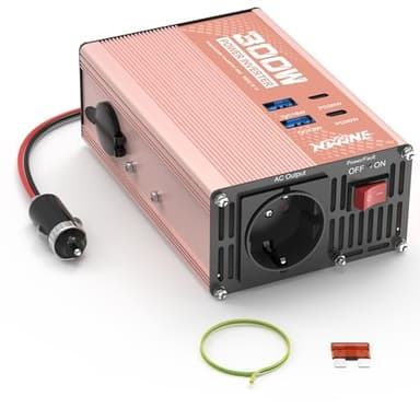 XWJNE Convertitore di tensione 300W, 12V a 230V inverter a onda sinusoidale modificata, con 2 porte USB-A e due porte USB-C, 1 presa AC, adatto per laptop, tablet, telefoni cellulari, ecc.