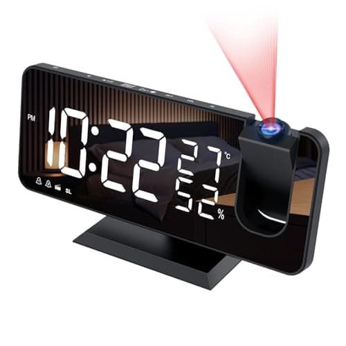 Aikove Sveglia Digitale da Comodino con Proiettore, Fm Radio, Usb Doppi, 3 Livelli Luminosità, Snooze e 15 Livelli di Volume, 12/24h, Multifunzionale, per Camera da Letto