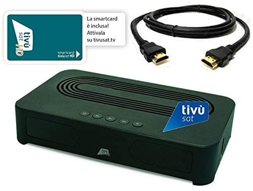 Decoder Digitale HD Tivùsat Certificato Tessera inclusa Ricevitore Satellitare - Abilitato a Zona DAZN - HEVC DVBS2 HDMI Dolby TVSat - Media Player - Uscita HDMI e SCART - Cavo HDMI in DOTAZIONE