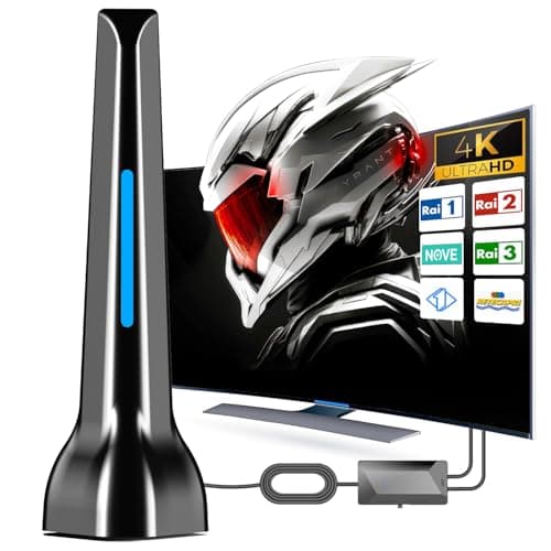 Antenna TV Interna Digitale 260+ Miglia Gamma con Amplificatore Segnale, Ricevimento a 360° Antenna TV Interna Amplificata Potente, Supporta 4K/1080p/VHF/UHF DVB-T/T2 Canali Gratuiti