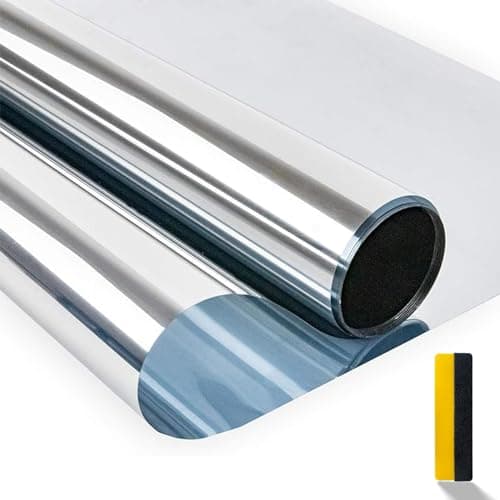 Zindoo Pellicola per Vetri Finestre Pellicola Specchio da Finestra Riflettente Monodirezionale 99% Anti-UV Controllo del Calore, Adatto per Ufficio Casa, Argento 44.5 * 200cm