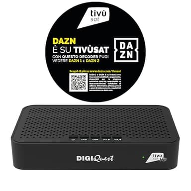 DIGIQUEST Decoder tivùsat Q30 | Ricevitore satellitare HD tivùsat con funzione Videoregistratore e Timeshift| Abilitato DAZN 1 e 2 | Smartcard tivùsat inclusa | Telecomando 2 in 1 | Colore: Nero