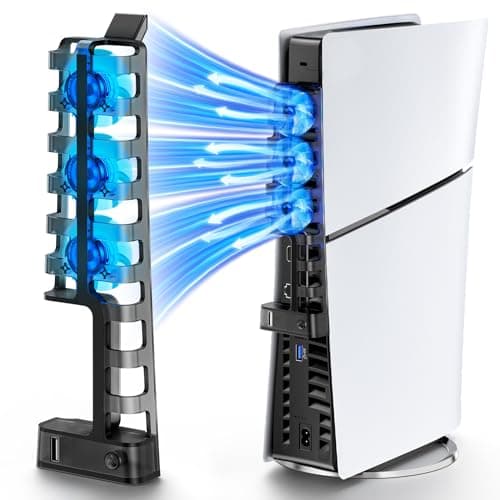 Tokluck Ventola per PS5 Slim Disc & Digital Console, Raffreddamento per PS5 a 3 Velocità con 9 Pale Migliorate e USB HUB, Ventole PS5 con Luce Ambientale per P5 Console