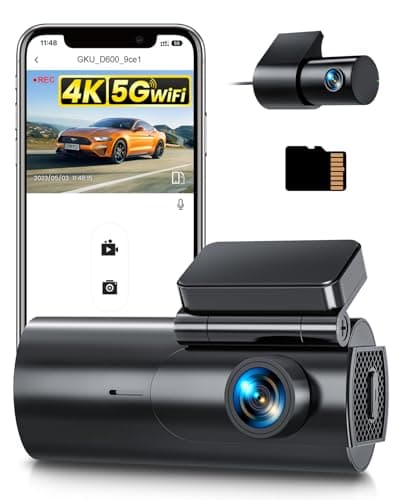 GKU Dash Cam Auto 4K+1080P, 5GHz WiFi Telecamera per Auto con Scheda SD 64G, Dashcam Auto 170° Grandangolo,Super Visione Notturna,WDR,G-Sensor,24H Monitor di Parcheggio,Registrazione in Loop,Max 256G