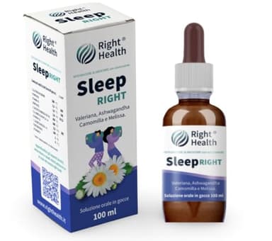 SLEEP RIGHT: Valeriana, Ashwagandha, Camomilla e Melissa 100 ml gocce. Integratore per sonno, stress e ansia. Rilassamento naturale senza Glutine, Lattosio e Alcool.