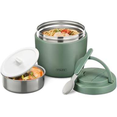 Itslife Thermos per Alimenti 900ml, Contenitore Termico per Alimenti con Cucchiaio Pieghevole, Thermos Pappa Acciaio Inossidabile per Zuppa, Porridge, Riso, Frutta, Verde