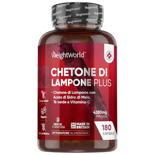 Chetoni Esogeni di Lampone Plus 4280mg, 180 Capsule, Estratto 20:1, Complex Vegano, Vitamina C, Aceto di Sidro di Mele, Tè Verde e Caffeina Anidra, Integratori Chetoni Esogeni, Senza Glutine né OGM