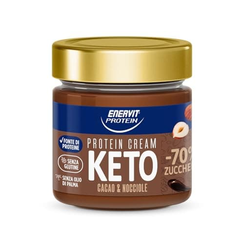Enervit, Protein Cream Keto Cacao e Nocciole, -70% di Zuccheri, Crema Proteica Spalmabile con Cacao e Nocciole, Per una Colazione Golosa e Saziante, Senza Glutine, Barattolo da 180gr