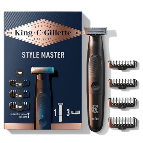 KING C. GILLETTE Rasoio Elettrico Barba Style Master, Tecnologia CenterCut Per Garantire Profondità, Lama Affilata Per 6 Mesi, 4 Pettini Regolatori Intercambiabili, Nuova confezione