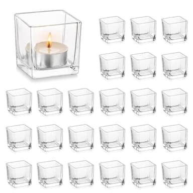 Hewory Portacandele in vetro, portacandele antivento, 24 pezzi, in vetro, decorazione da tavolo, per matrimoni, feste di compleanno