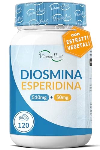 VitaminPure - Diosmina 510mg e Esperidina 50mg, 120 Compresse, Integratore per Circolazione Gambe Gonfie, Vene Varicose e Microcircolo, 100% Naturale